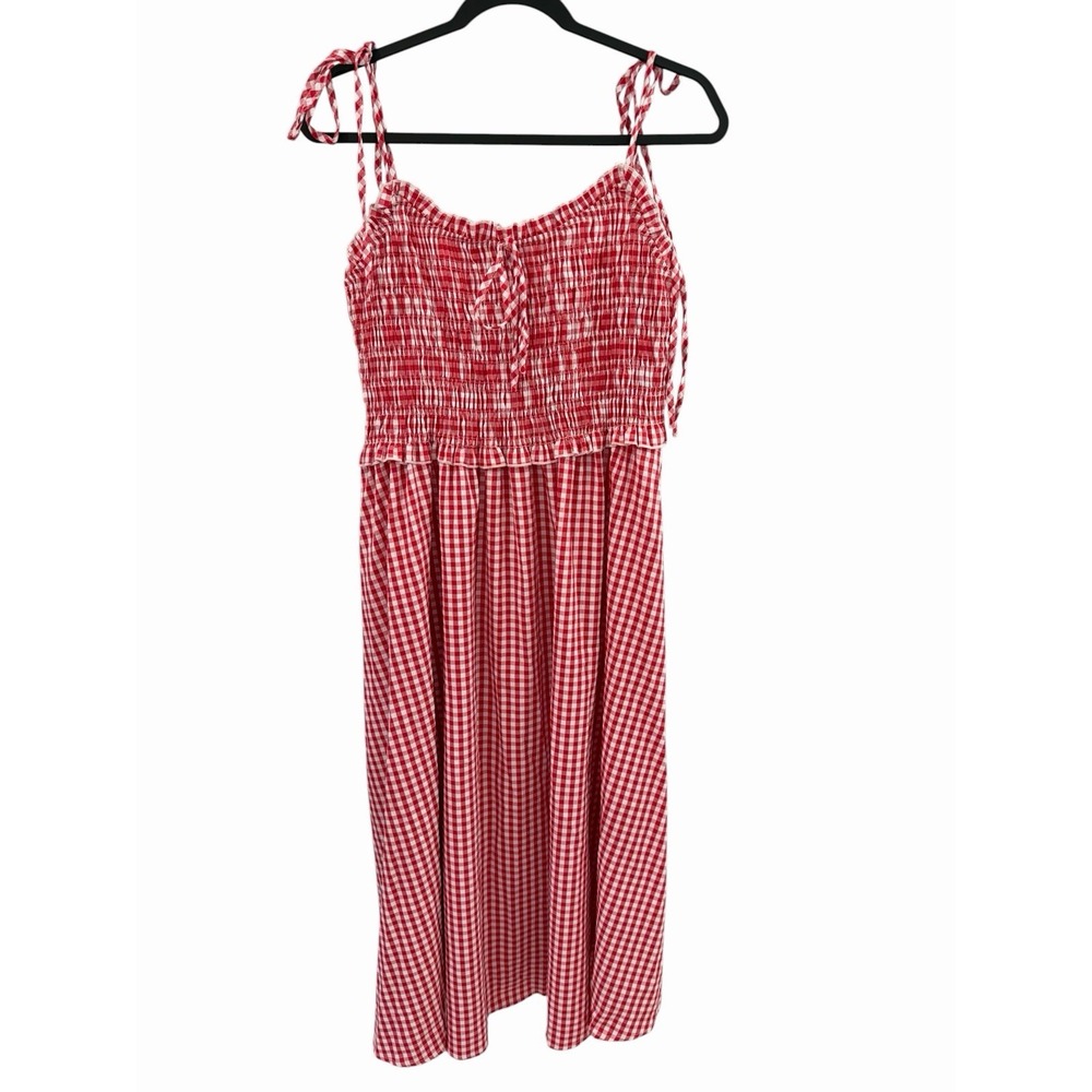 Cider Women's Large Red Gingham Smocked Maxi Dress Tie Strap Cottagecore